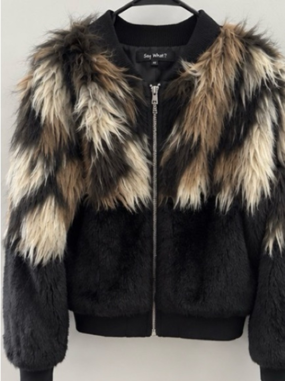 Say What? Faux Fur Puffer Jacket in Black and Brown Tones